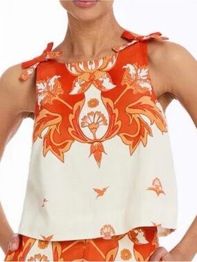 Sleeveless Orange & Cream Tie-Shoulder Camisole
